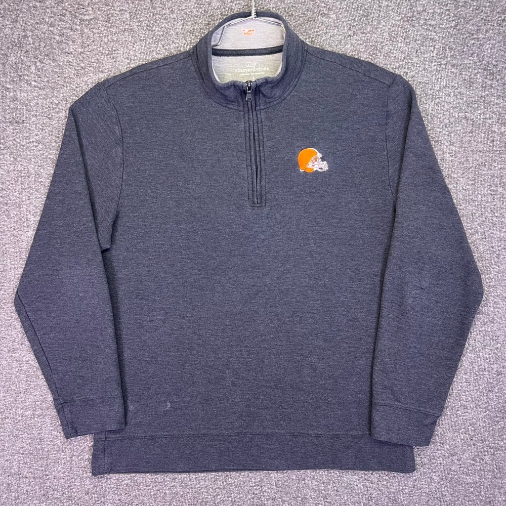 Vineyard Vines Quarter Zip Mens L Grey Browns NFL Pullover Pima Cotton Sweater
